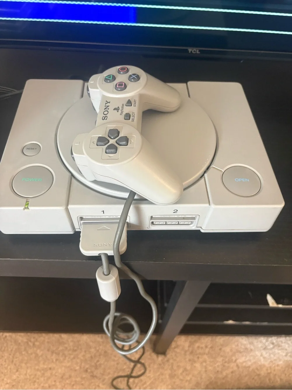 Sony PlayStation 1 Console, games, controllers, and cords